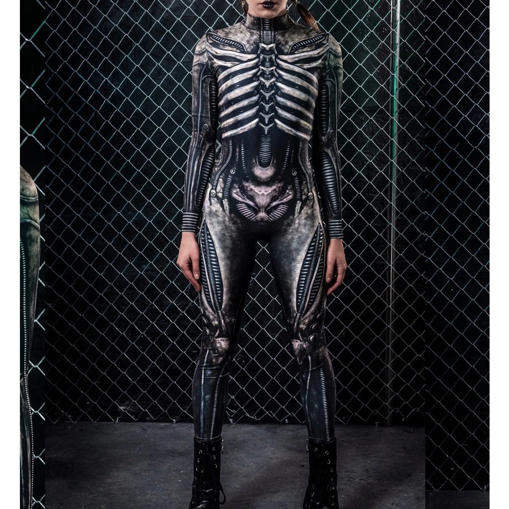 Badinka bodysuit catsuit long sleeve Xenomorph skeleton alien festival costume